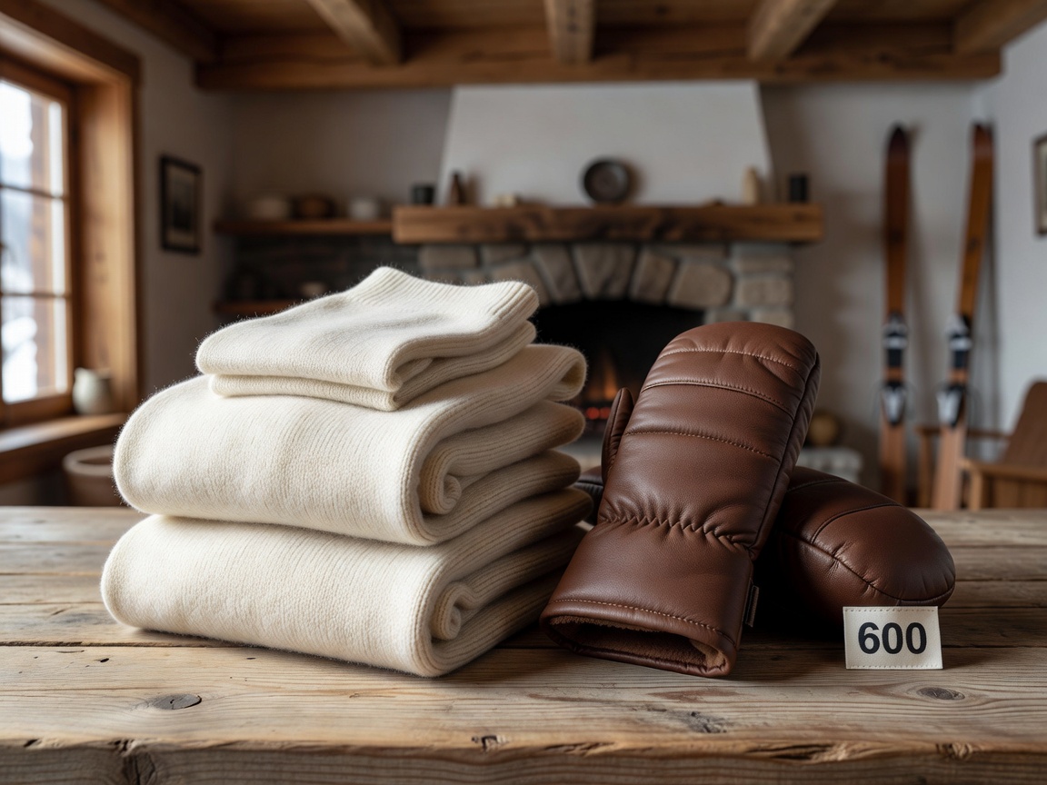 Merino wool thermal undergarments and insulated leather ski mittens