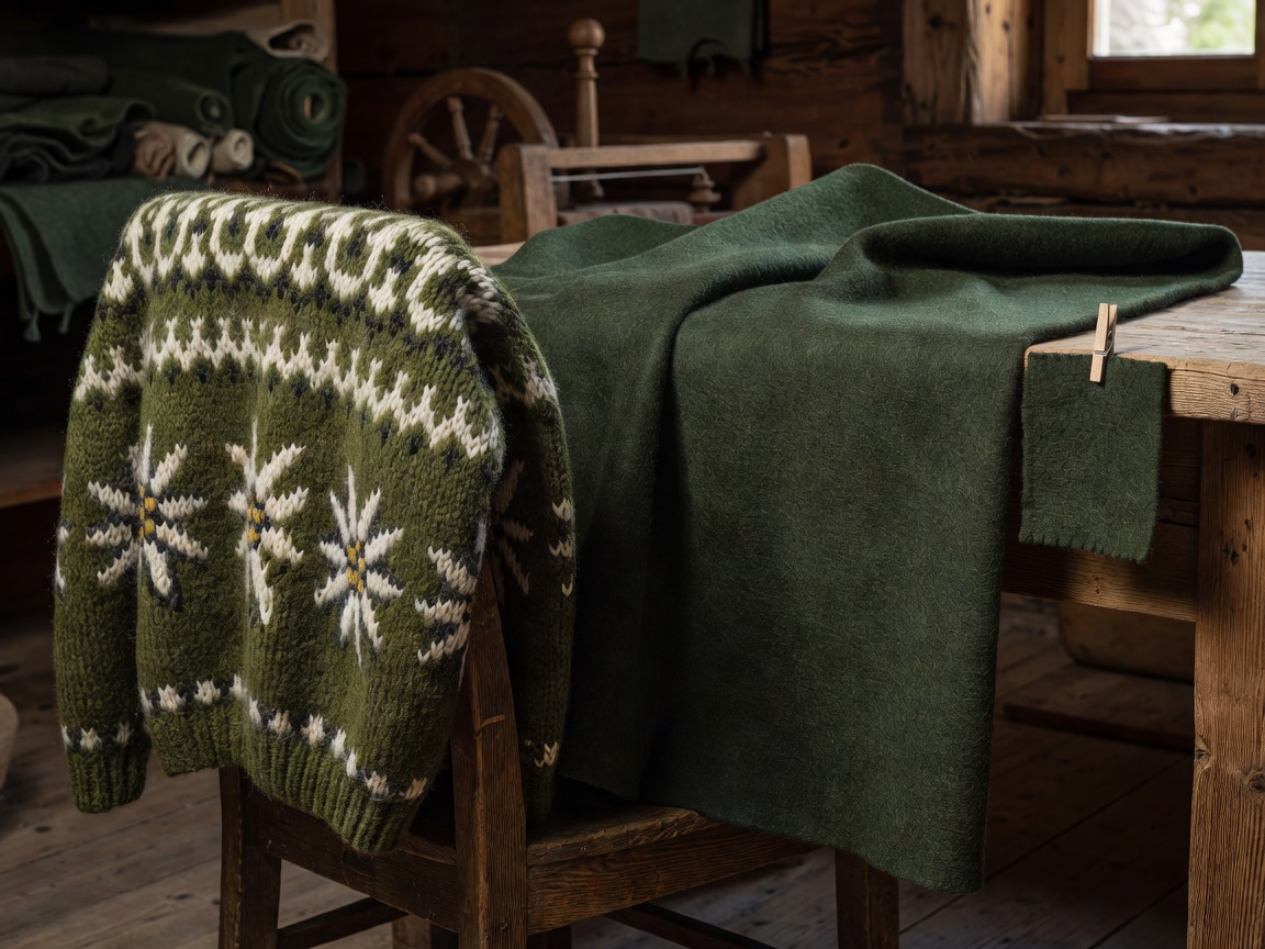 Traditional Austrian boiled wool sweater and felted loden cloth